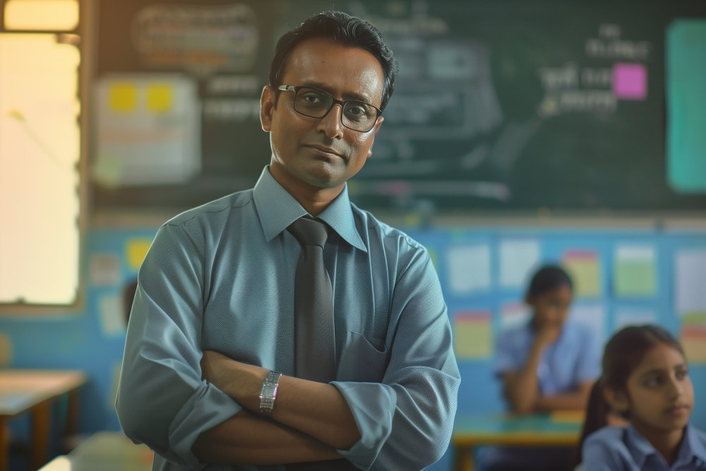 Sanskrit teacher teaching student